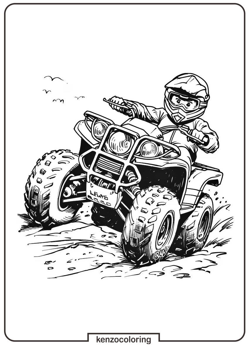 ATV Fun with a Little Rider Colorig Page 3 Little Boy Riding ATV Coloring Page