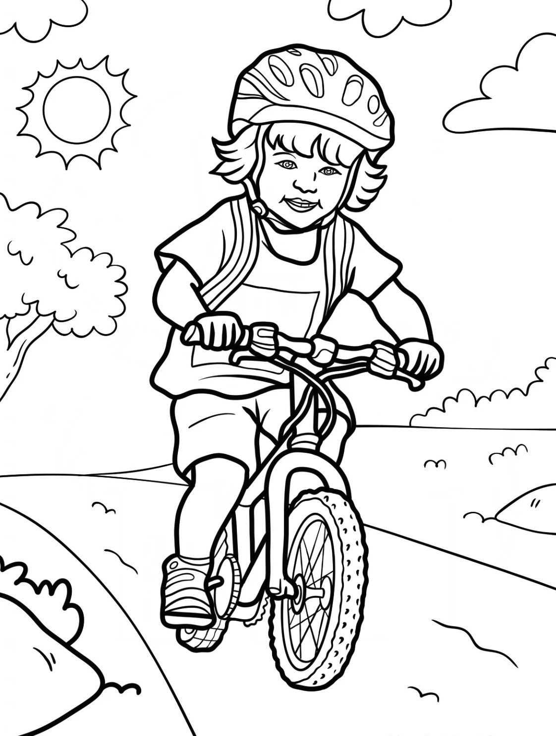 Little Boy Riding Bicycle Coloring Page 3 Little Boy Riding Bicycle In A Park Coloring Page