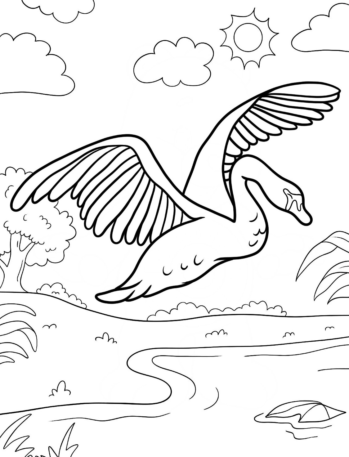 The Graceful Bird Swan Coloring Page 8 Swan Flying Coloring Pages