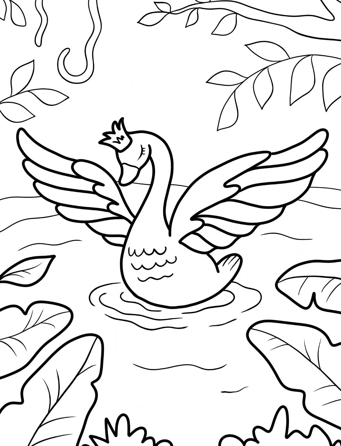 The Graceful Bird Swan Coloring Page 1 Swan With Crown Coloring Page