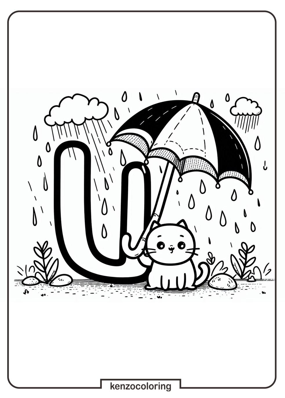 Alphabet Letter U with Umbrella Coloring Page 1 Alphabet Letter U with Umbrella Coloring Online Pages for Kid