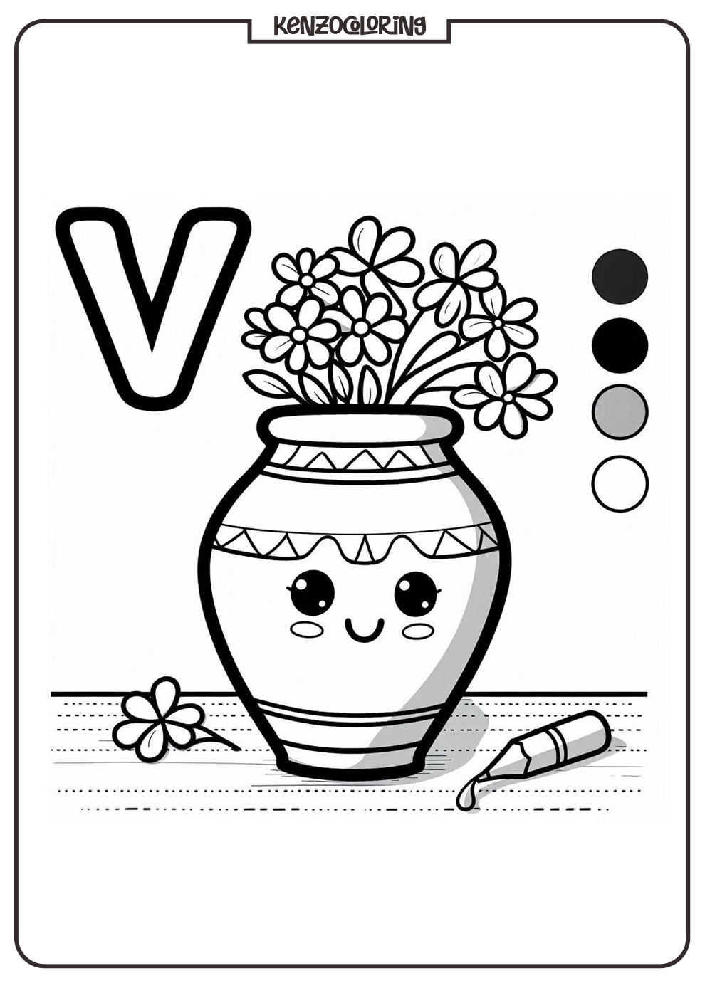 Alphabet Letter V with Vase Coloring Page 2 Alphabet Letter V with Vase Coloring Online Pages