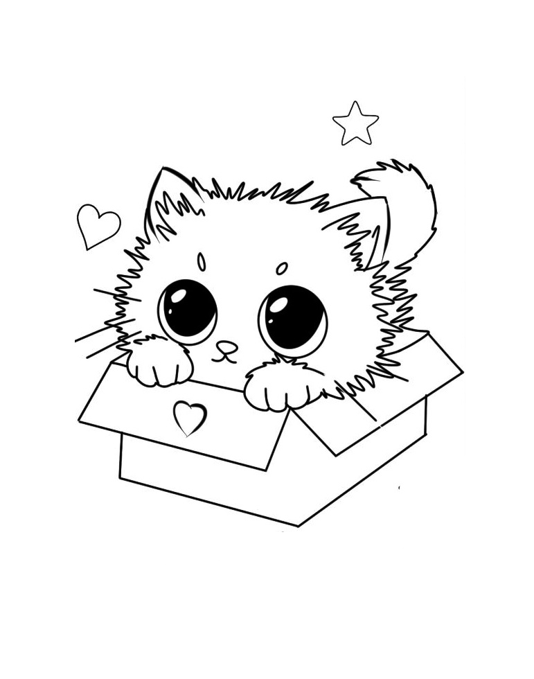 Cute Cartoon Kittens In Box Coloring Pages