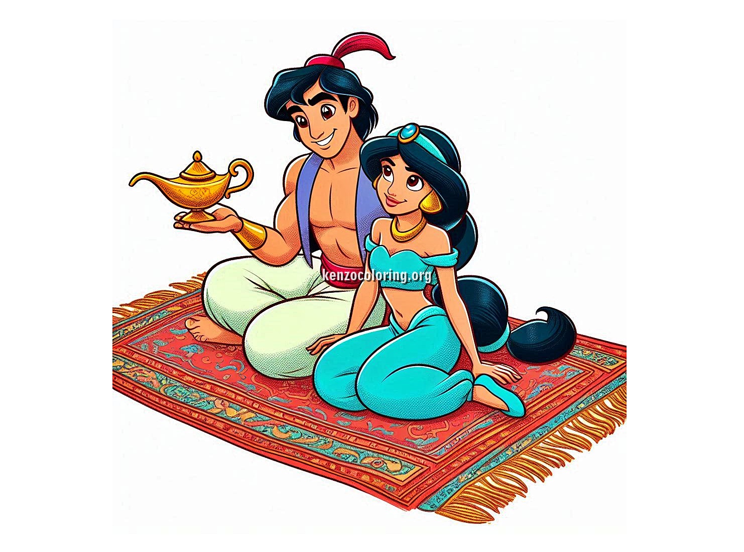 Jasmine and Aladdin on the Magic Carpet Coloring Page