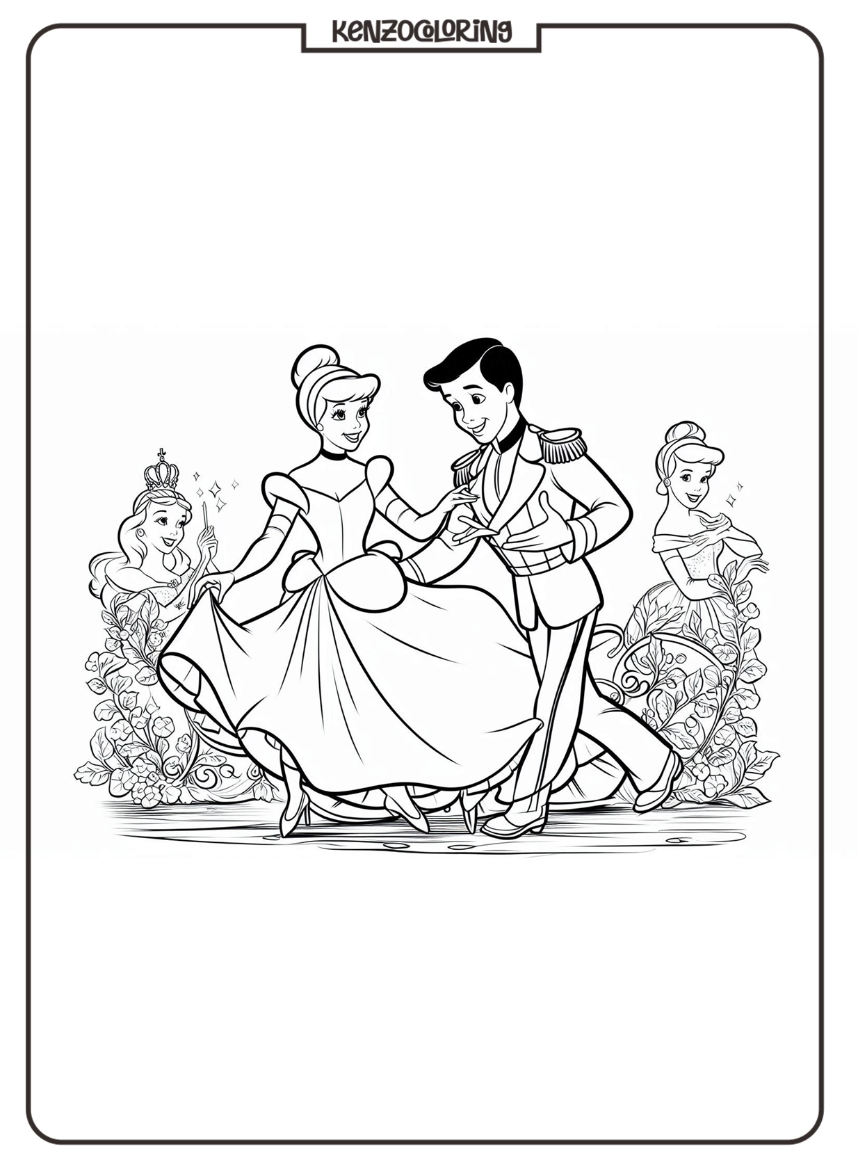 Beautiful Cinderella in a Dress Coloring Page 4 Cinderella Coloring Page for Kids - kenzocoloring.org