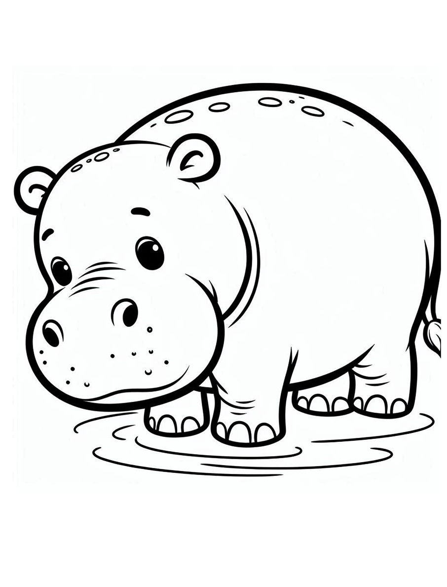Cute Hippo Coloring Page for Kids 3 hippo coloring page for kids
