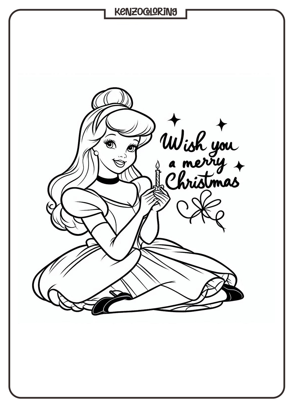 Cinderella wishes you a Merry Christmas coloring page - kenzocoloring.org