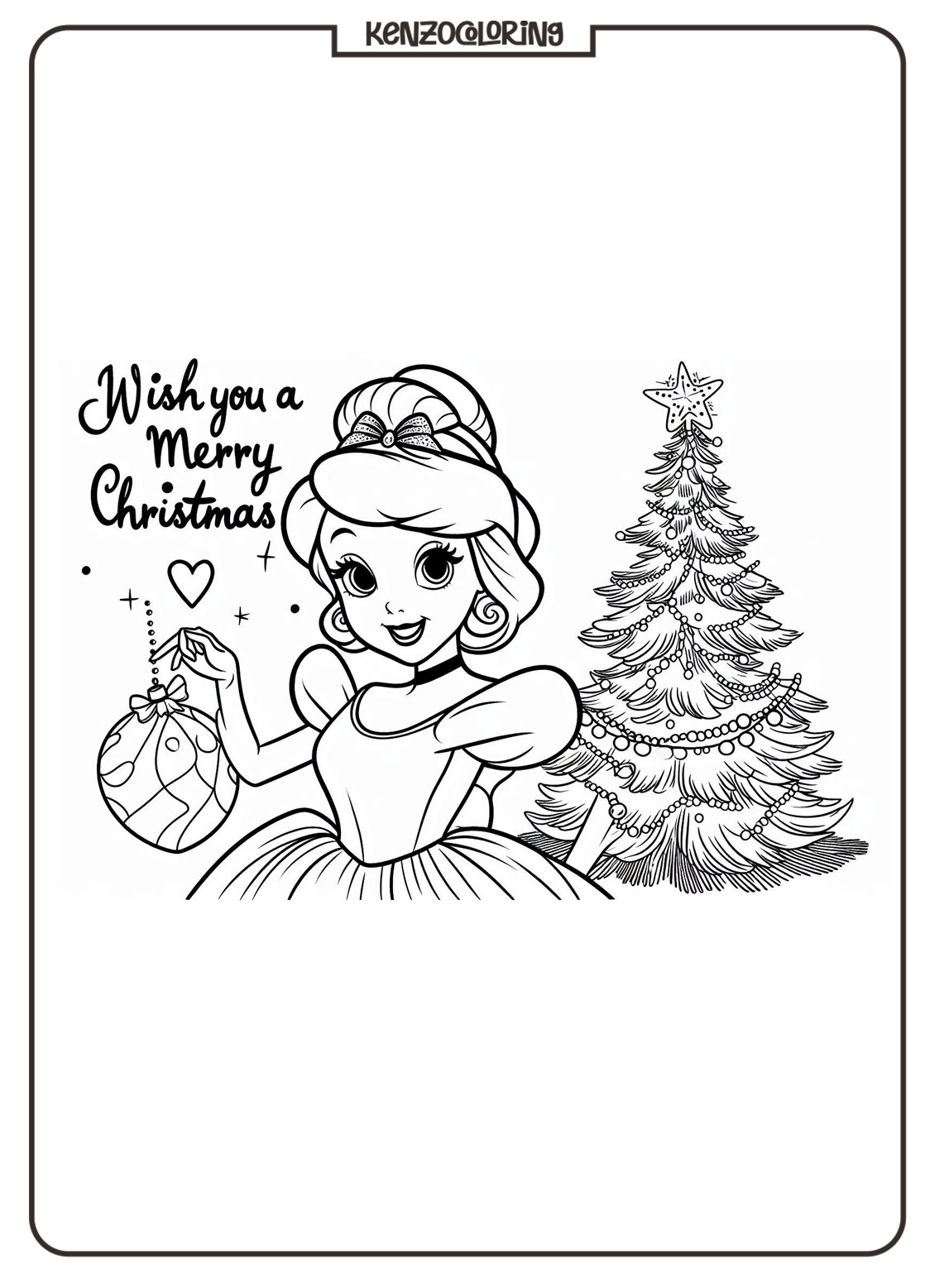 Cinderella wishes you a Merry Christmas coloring pages - kenzocoloring.org