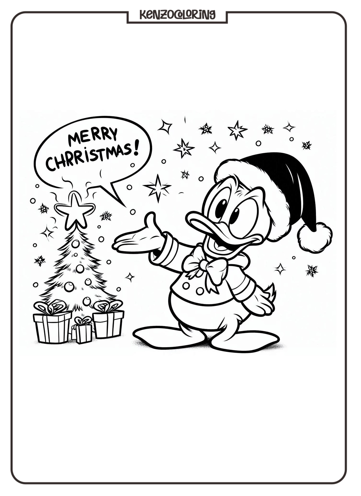 Donald Duck Celebrates Christmas Coloring Page - kenzocoloring.org