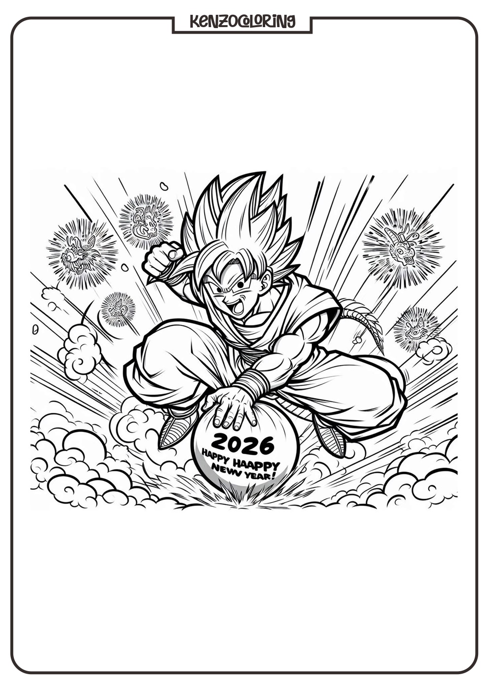 Dragon Ball Happy New Year 2026 Coloring Page - kenzocoloring.org