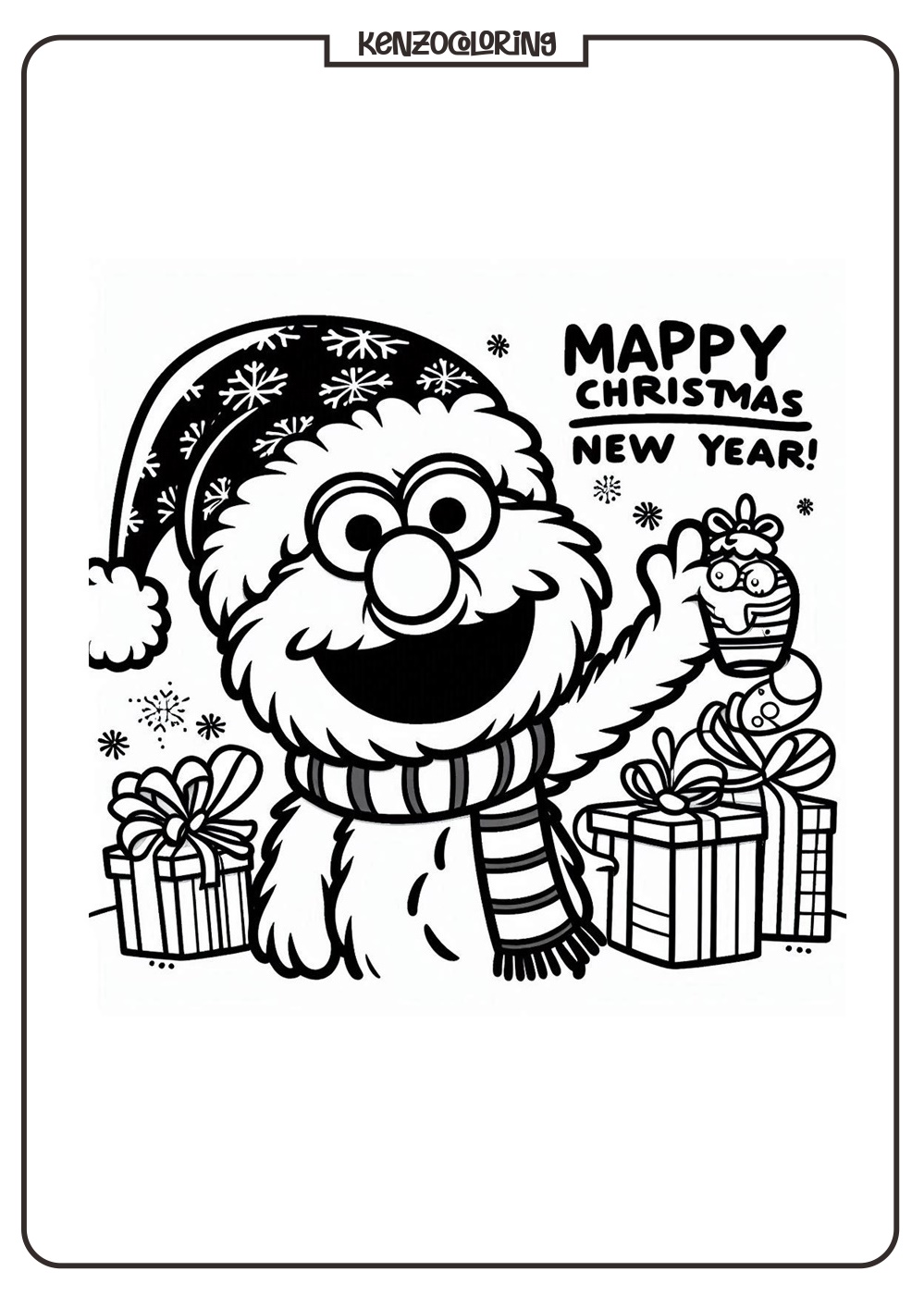 Elmo celebrates Christmas and Happy New Year Coloring Book - kenzocoloring.org