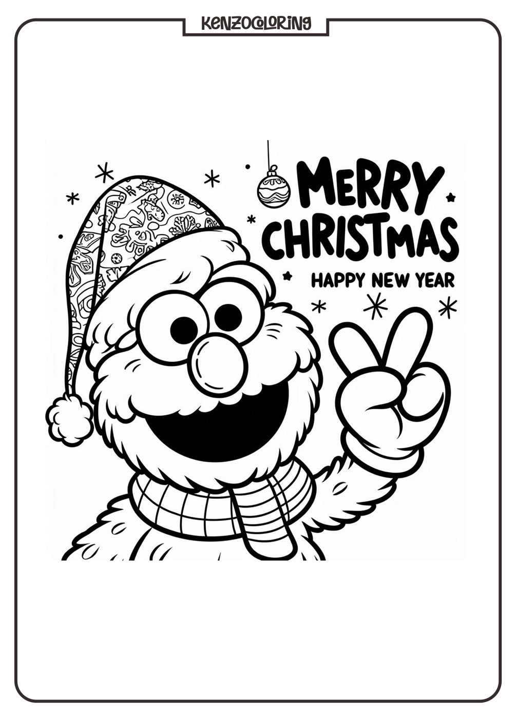 Elmo celebrates Christmas and Happy New Year Coloring Pages - kenzocoloring.org