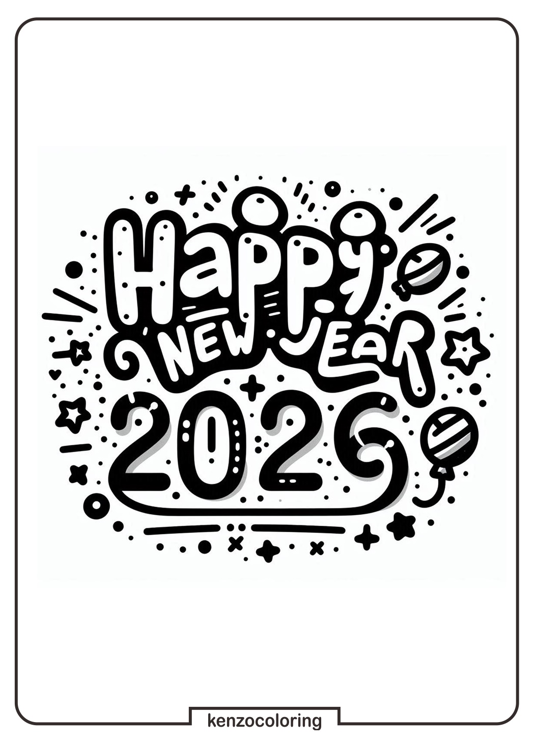 Happy New Year 2026 Coloring Pages for Kids - kenzocoloring.org