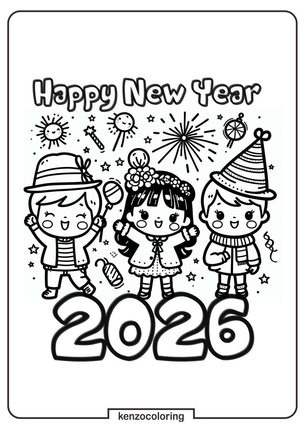 Happy New Year 2026 Coloring Pages - kenzocoloring.org
