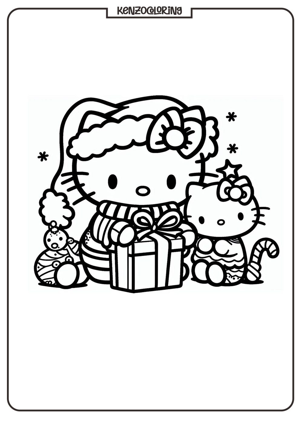 Hello Kitty Celebrate Christmas Coloring Page for Kids - kenzocoloring.org