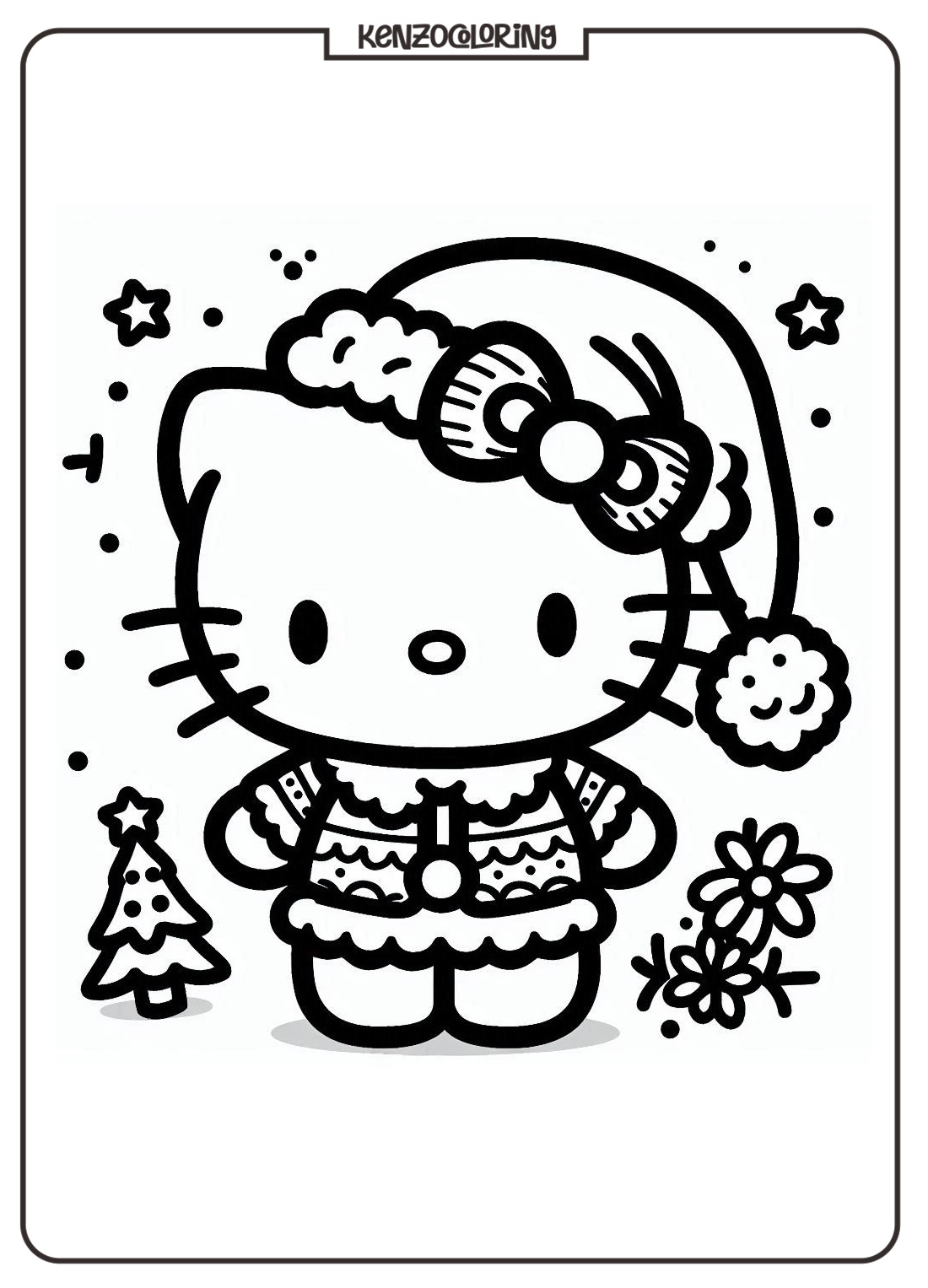 Hello Kitty Wearing a Santa Hat at Christmas Celebration Coloring Pages - kenzocoloring.org