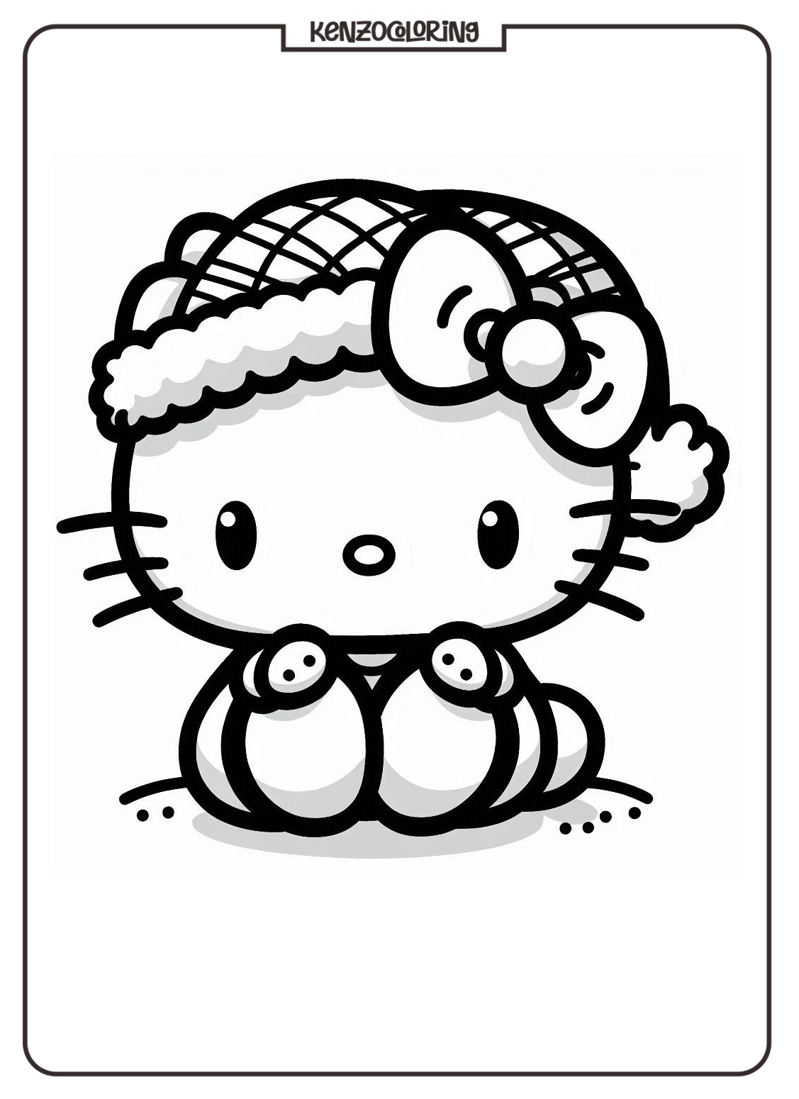 Hello Kitty Wearing a Santa Hat at Christmas Celebration Coloring - kenzocoloring.org