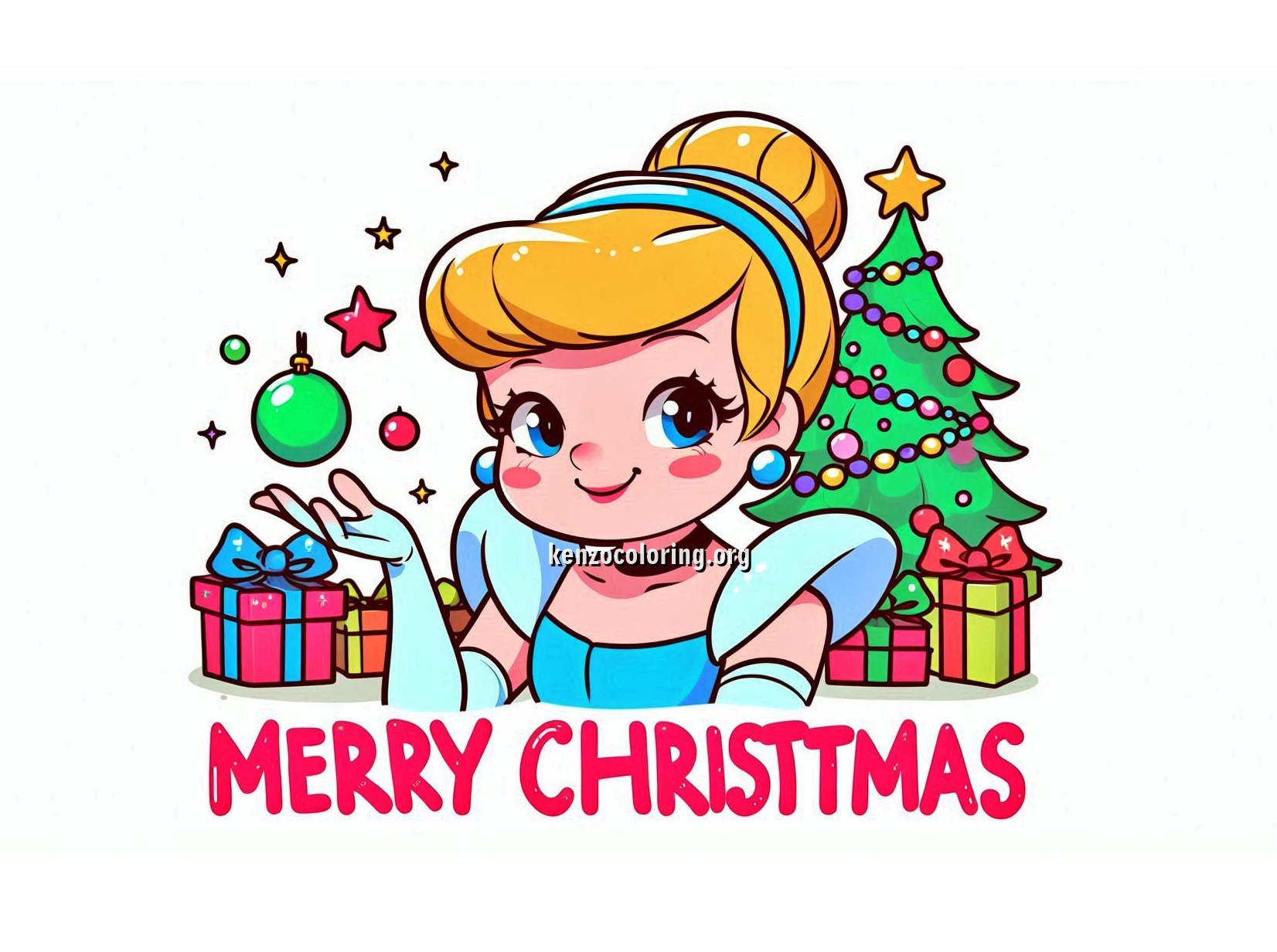 Cinderella Wishes You a Merry Christmas Coloring Pages for Kids