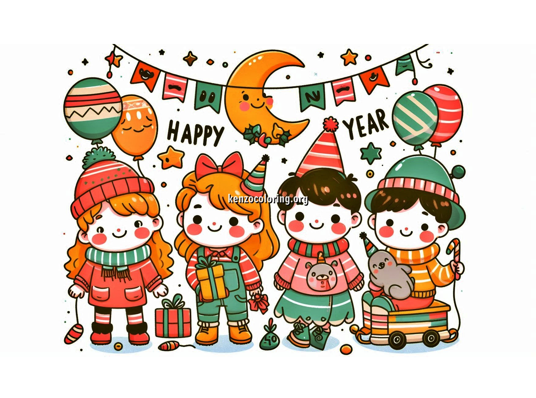 Happy New Year 2026 Coloring Pages for Kids