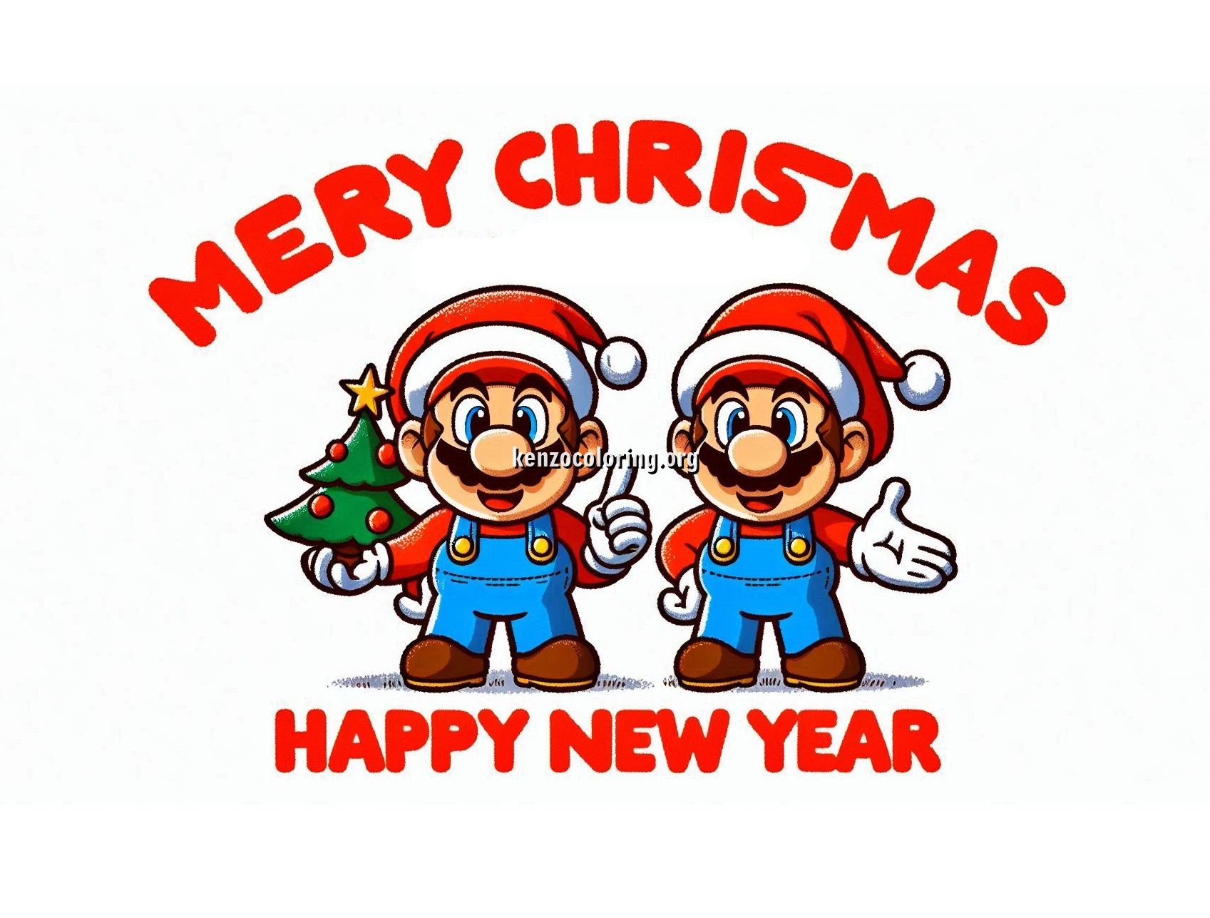 Mario Bros Celebrates Christmas and Happy New Year Coloring Pages