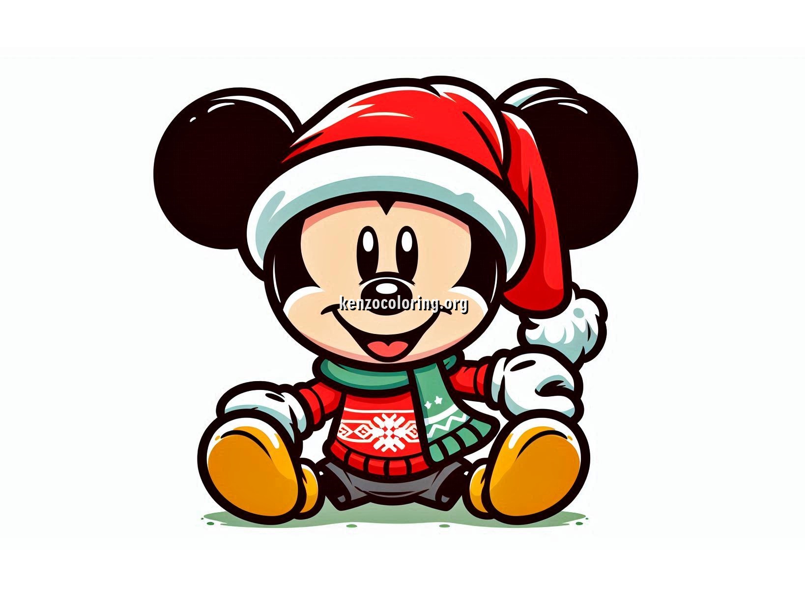 Mickey Mouse Wearing a Santa Hat at Christmas Celebration Coloring Pages