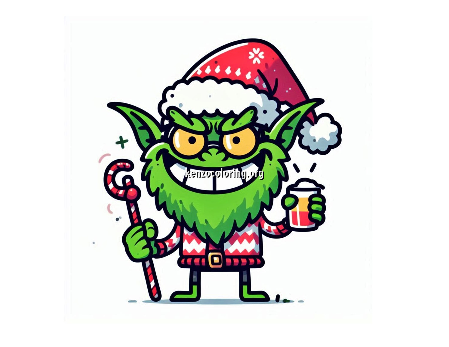 Mr. Grinch with Santa Hat Merry Christmas Coloring Pages