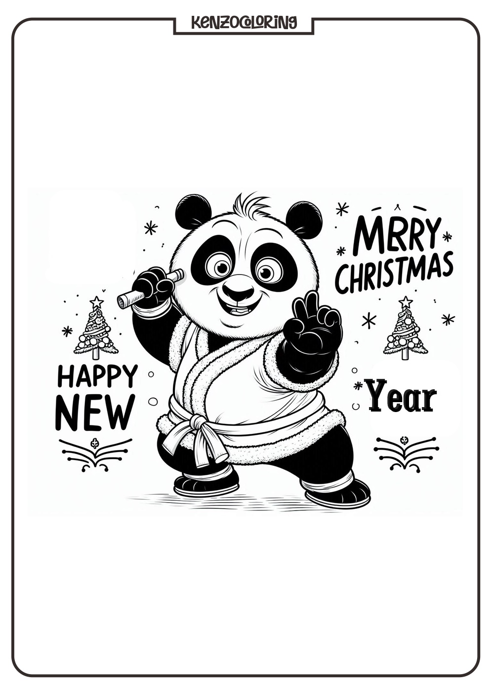 KungFu Panda Celebrates Christmas and Happy New Year Coloring Pages for Kids 3 Kungfu Panda celebrates Christmas and Happy New Year Coloring- kenzocoloring.org