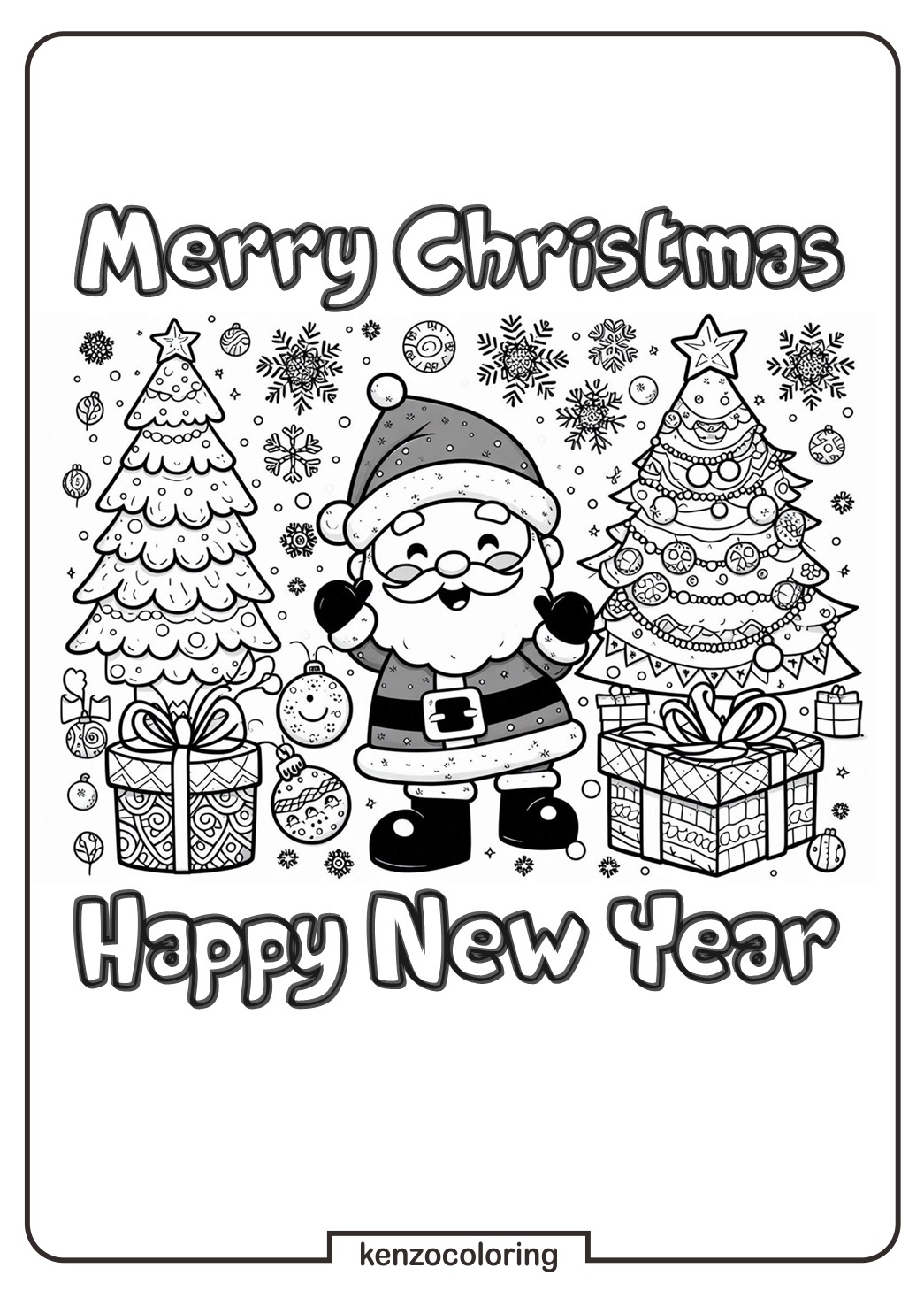 Merry Christmas and happy New Year Coloring Page for Kids - kenzocoloring.org