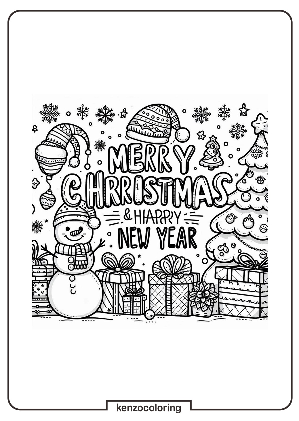 Merry Christmas and happy New Year Coloring Page - kenzocoloring.org