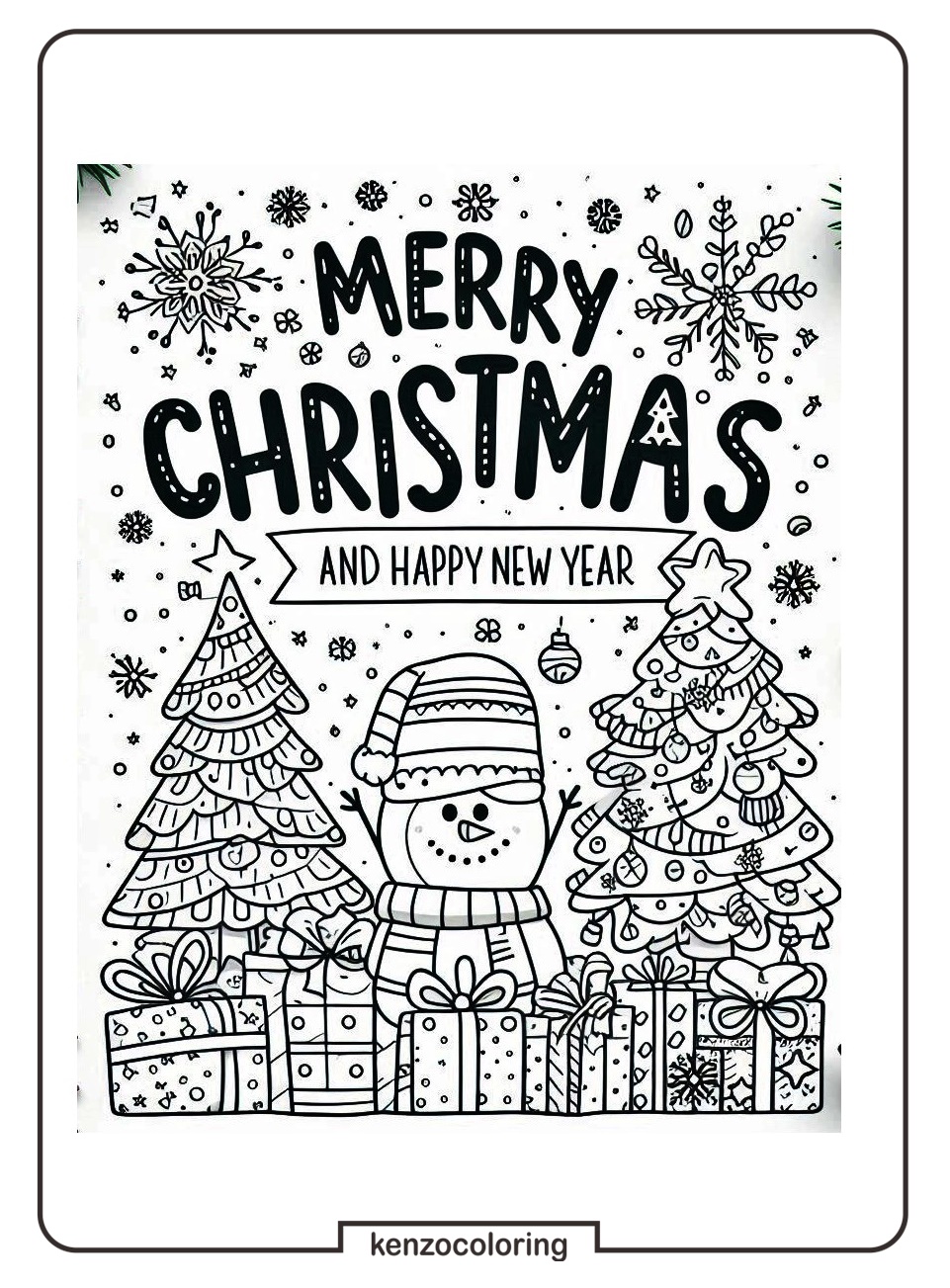 Merry Christmas and happy New Year Coloring Pages for Kids - kenzocoloring.org