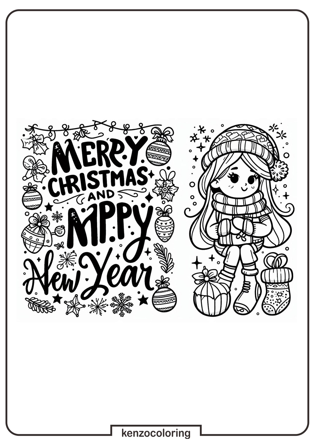 Merry Christmas and happy New Year Coloring Pages - kenzocoloring.org