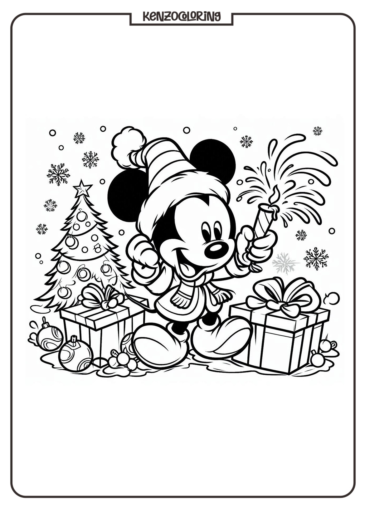 Mickey Mouse Celebrate Christmas Coloring Page for Kids 2 Mickey Mouse Celebrate Christmas Coloring Online - kenzocoloring.org
