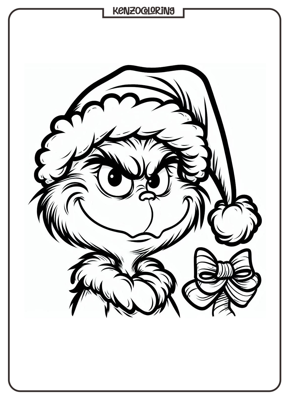 Mr Grinch with Santa Hat Merry Christmas Coloring Page - kenzocoloring.org