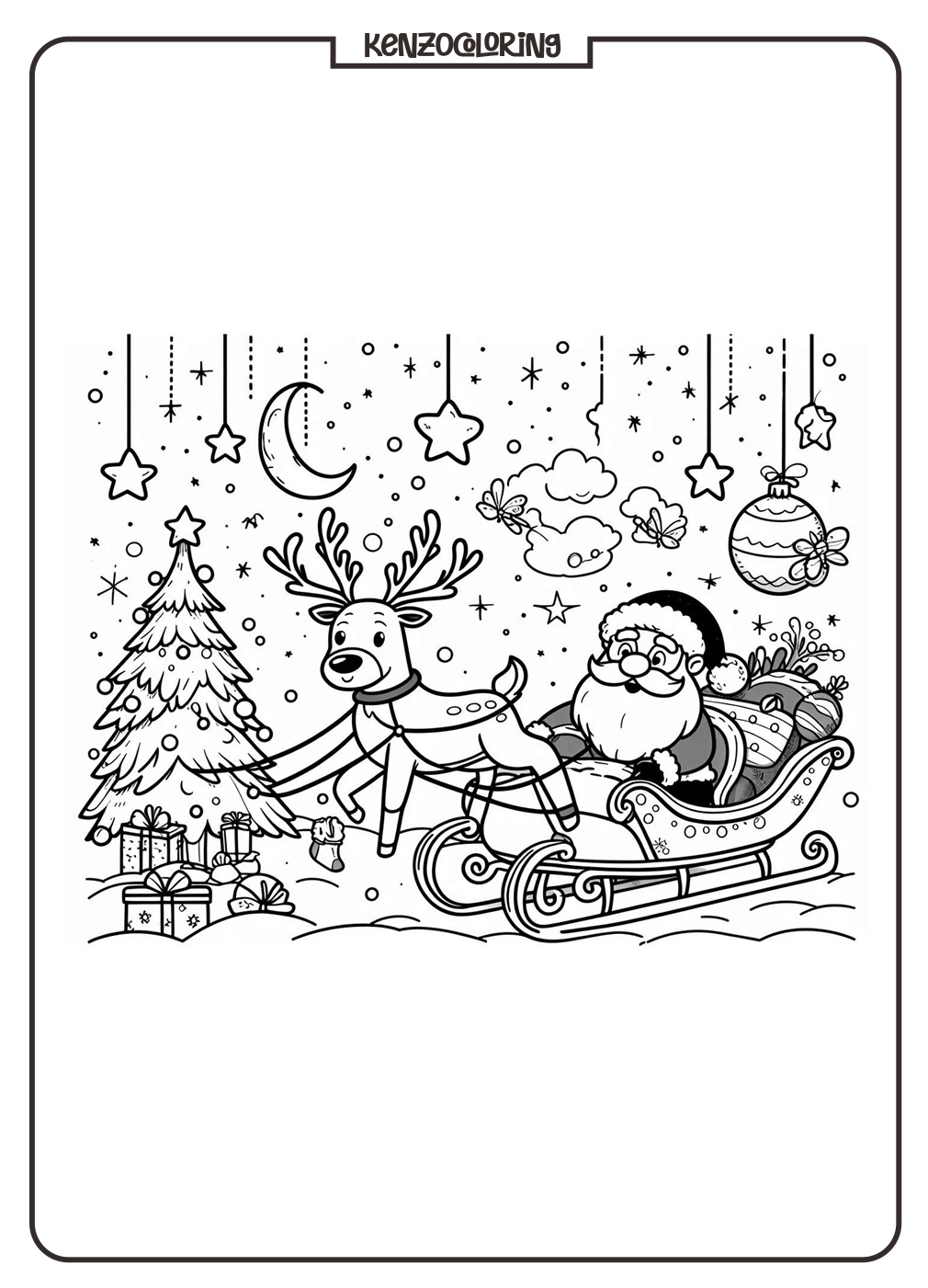 Rudolph and Santa's Sleigh on Christmas Eve Coloring Book - kenzocoloring.org