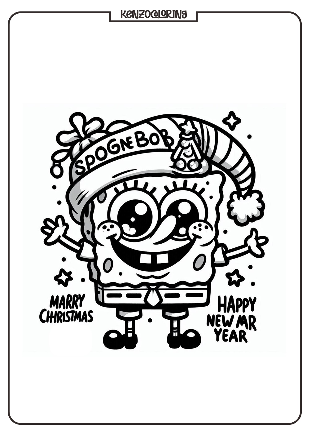 Spongebob Celebrates Christmas and Happy New Year Coloring Page - kenzocoloring.org