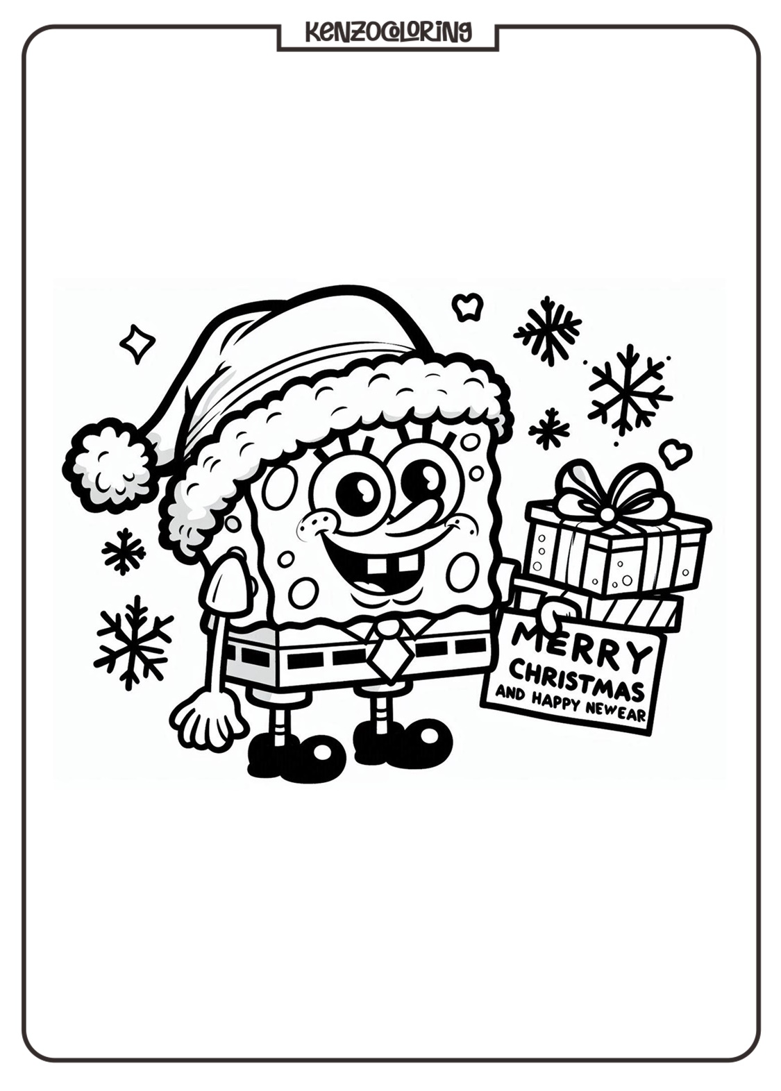 Spongebob Celebrates Christmas and Happy New Year Coloring Pages - kenzocoloring.org