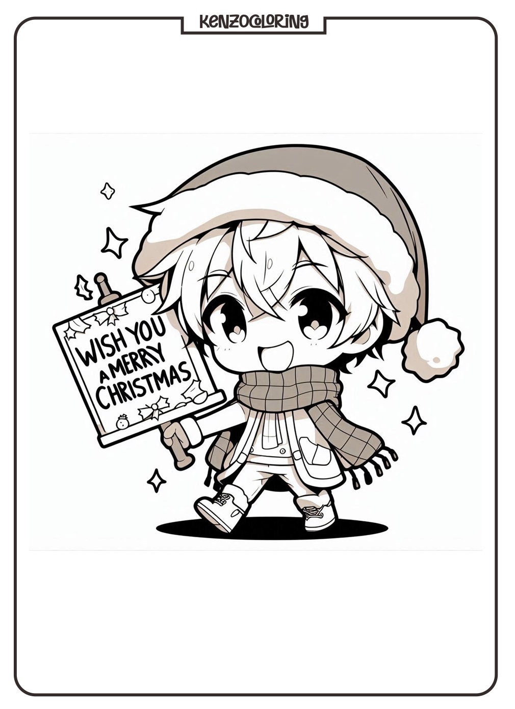cute chibi anime wishes you a Merry Christmas coloring - kenzocoloring.org