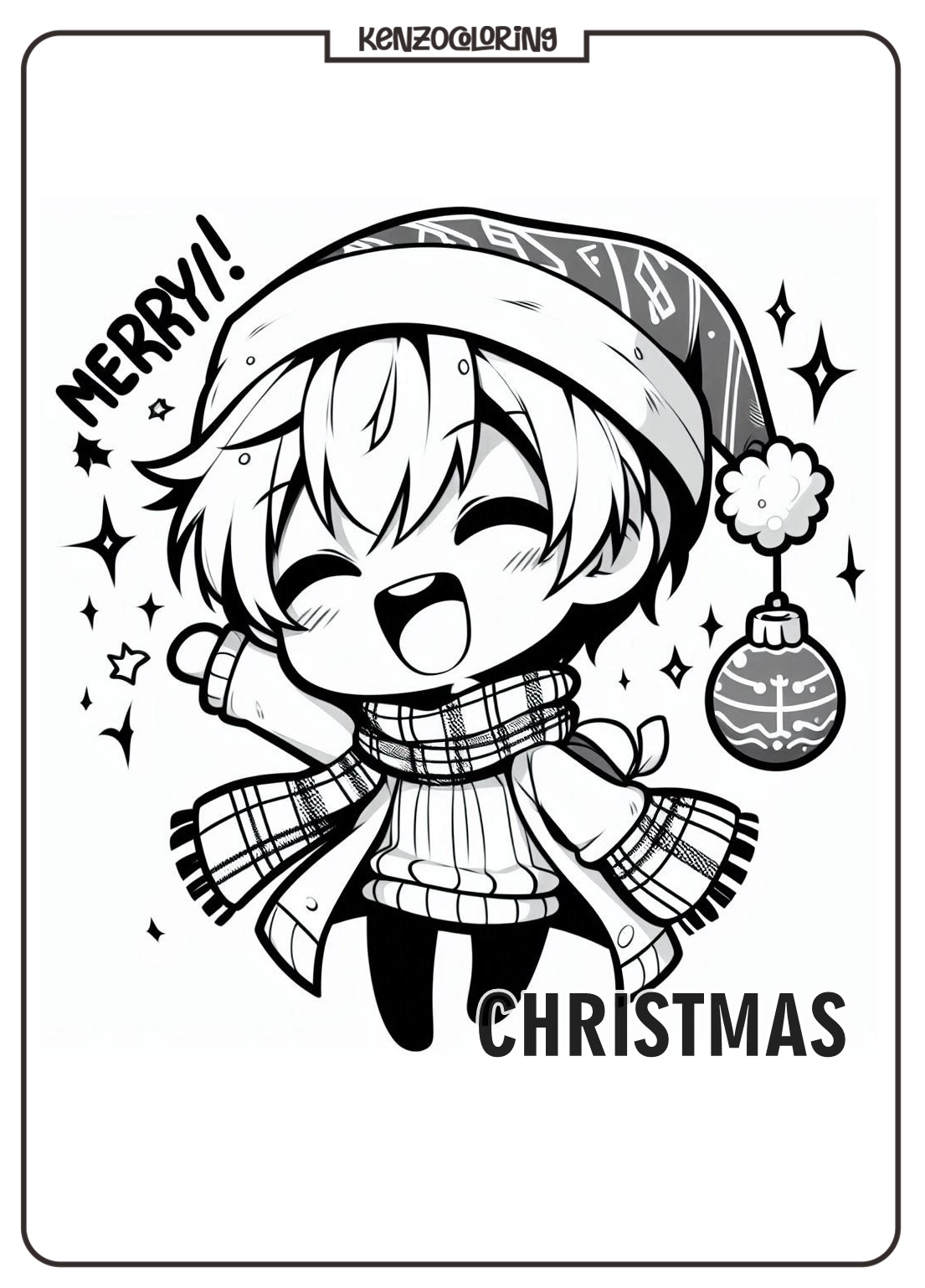 cute chibi anime wishes you a Merry Christmas coloring page - kenzocoloring.org