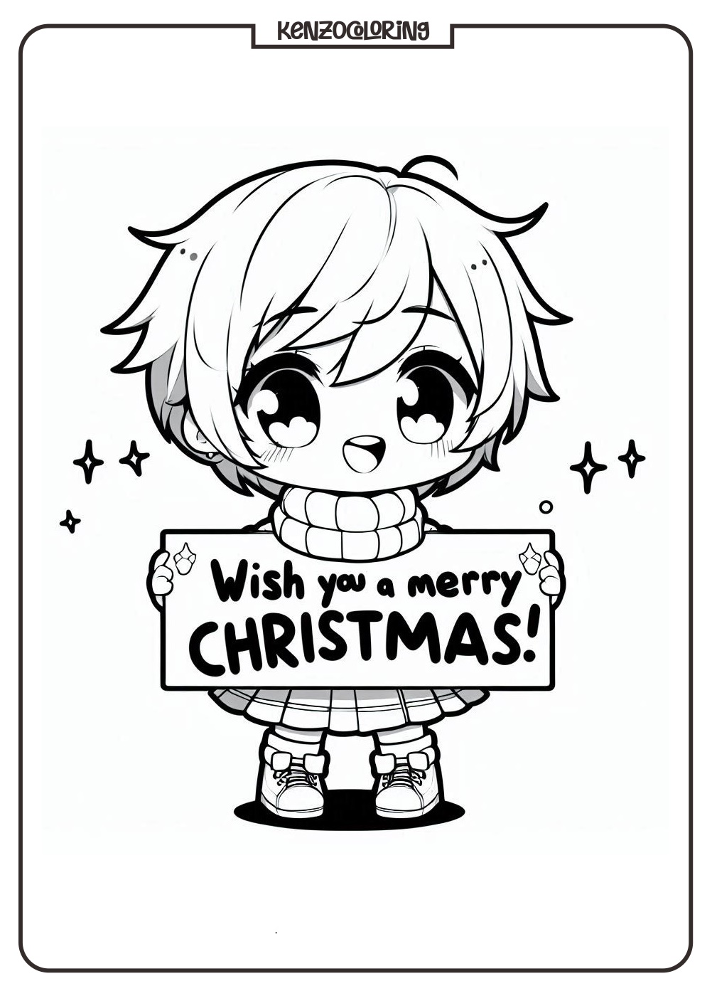 cute chibi anime wishes you a Merry Christmas coloring pages - kenzocoloring.org