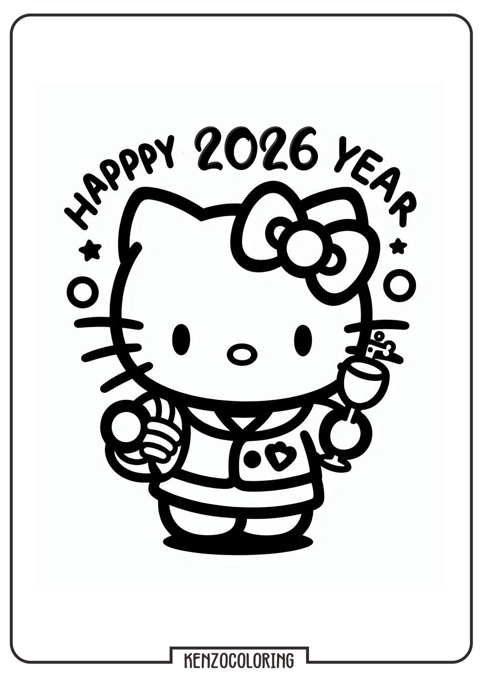 hello kitty celebrate happy new year 2026 coloring online page - kenzocoloring.org