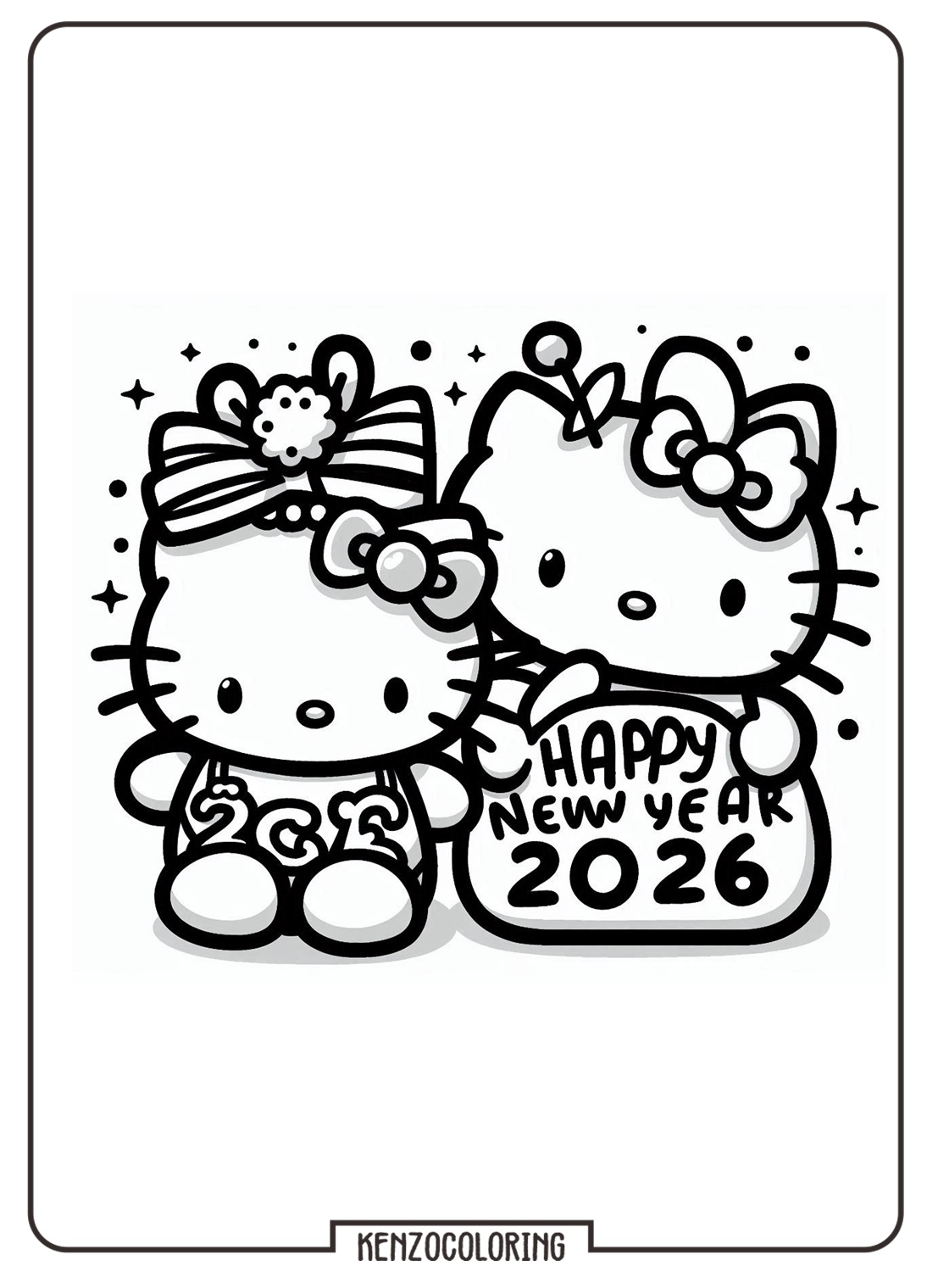 hello kitty celebrate happy new year 2026 coloring pages - kenzocoloring.org