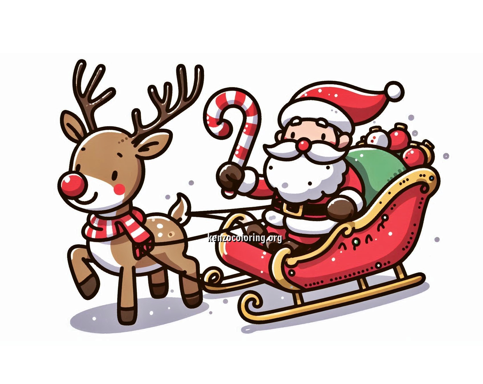 Rudolph and Santa’s Sleigh on Christmas Eve Coloring Page for Kids