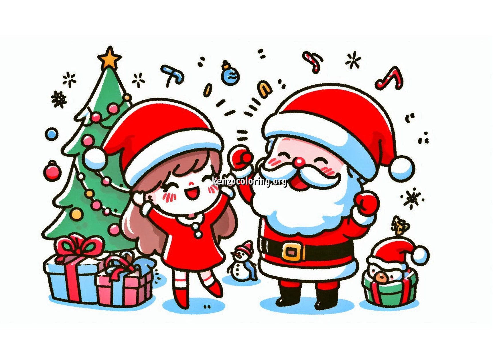 Santa Celebrates Christmas Eve Coloring Pages for Kids