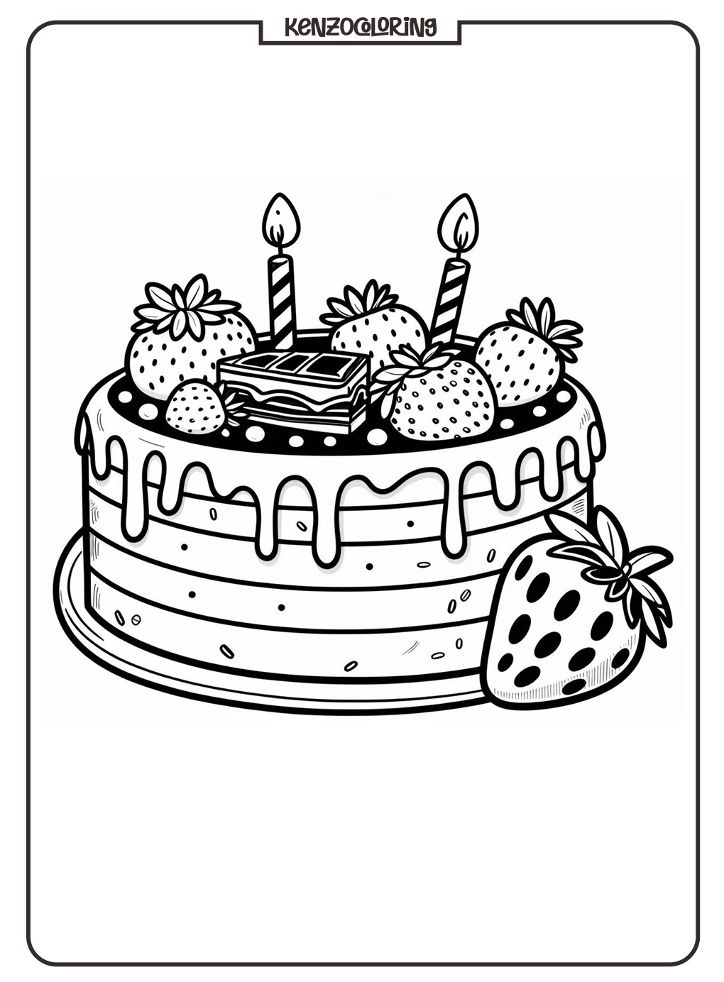 Birthday Cake with Strawberry Coloring Page for Kids 1 birthday cake with strawberry chocolate coloring - kenzocoloring.com