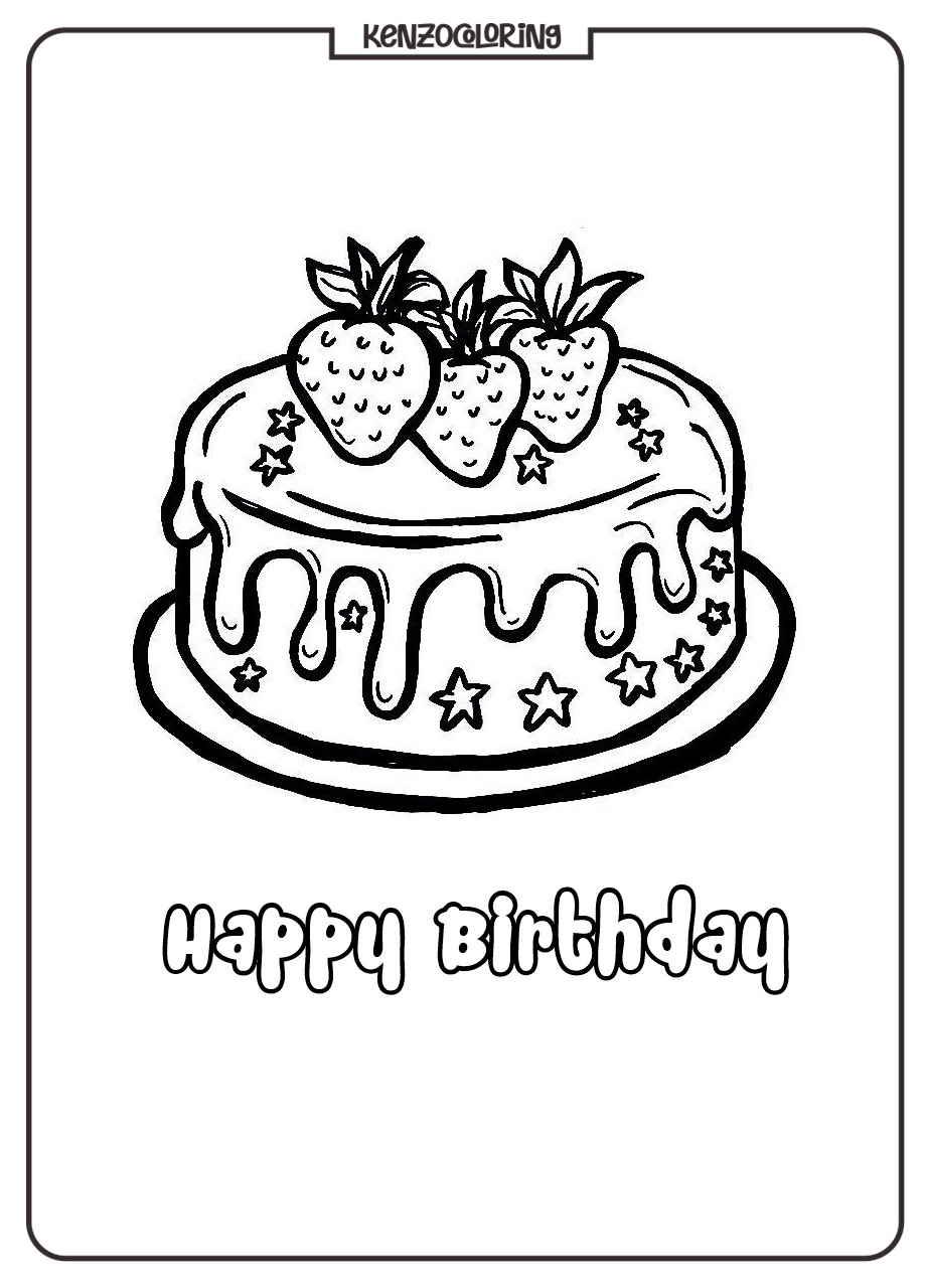 Birthday Cake with Strawberry Coloring Page for Kids 2 birthday cake with strawberry chocolate coloring page - kenzocoloring.com