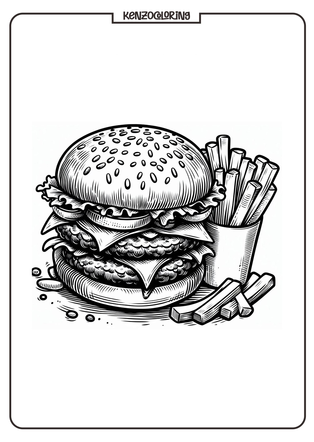 Burger with Fries Coloring Page for Kids 1 burger with fries coloring pages for kid - kenzocoloring.org