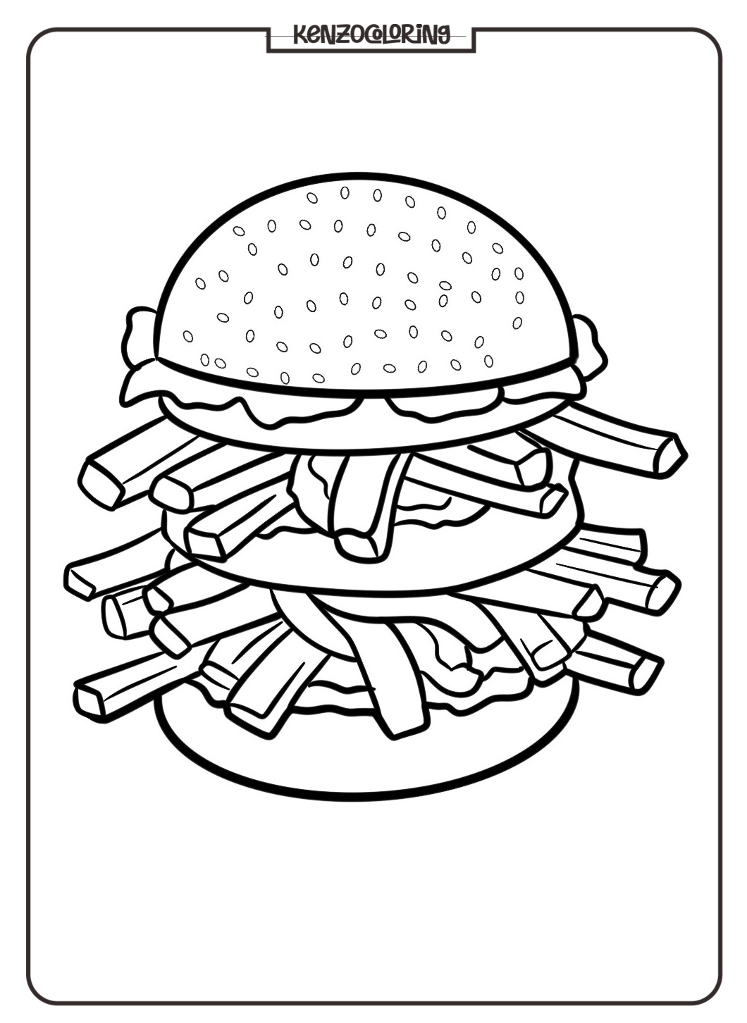 Burger with Fries Coloring Page for Kids 2 burger with fries coloring pages for kids - kenzocoloring.org